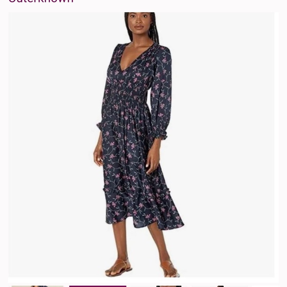 Outerknown Oceana Navy Floral Long Sleeve Midi Dress Sundance